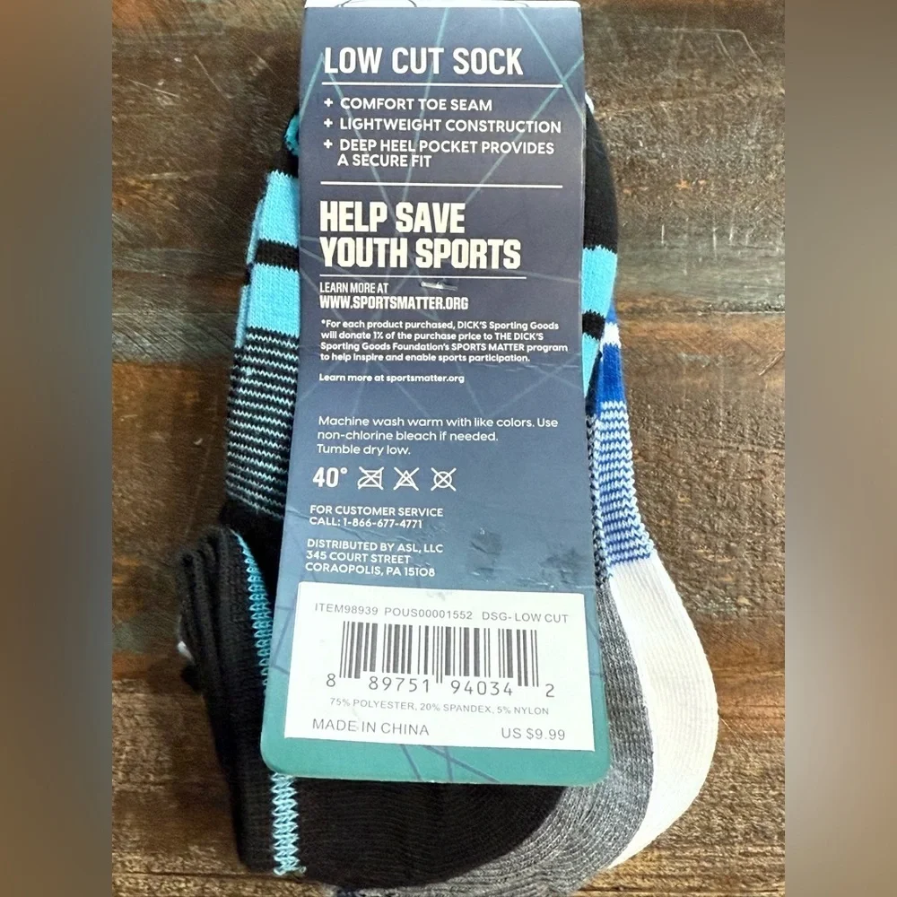 DSG Low Cut Socks 6 Pk Small 13K-4Y Athletic Lightweight‎ Black White Gray NIP